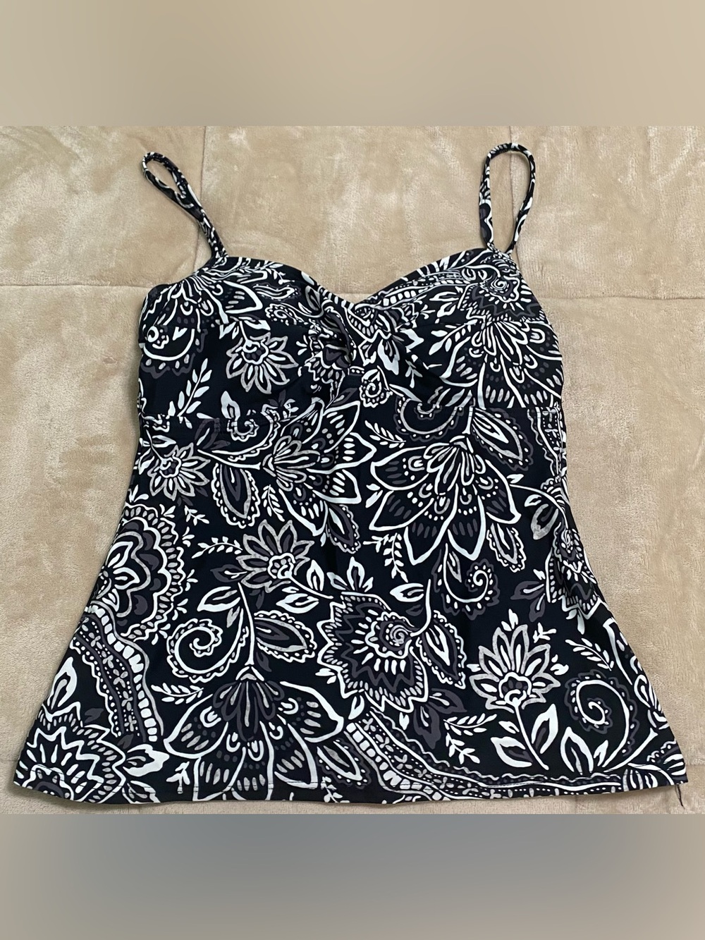 Black & White Floral One-Piece Swim Top